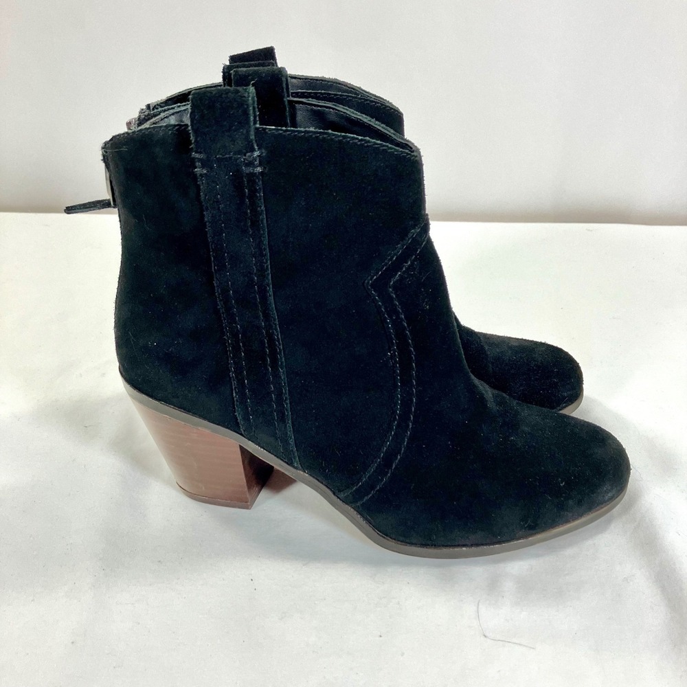 Sam Edelman Ankle Boots Black Suede Western Block Heel Zip Booties Womens Sz 7.5 - Picture 4 of 10